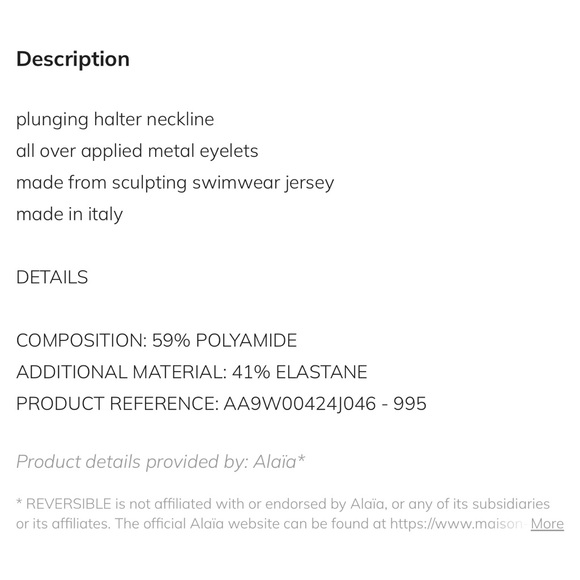 Alaia NWOT Black and Silver Eyelet Deep V One Piece Swimsuit Size 34 - Picture 3 of 12